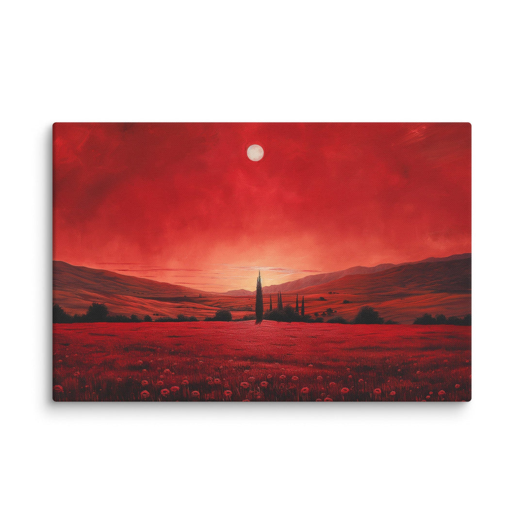 Crimson Veil Red Landscape Canvas Wall Art - Polendo Design red landscape canvas wall art