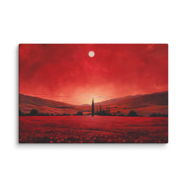 Crimson Veil Red Landscape Canvas Wall Art - Polendo Design red landscape canvas wall art