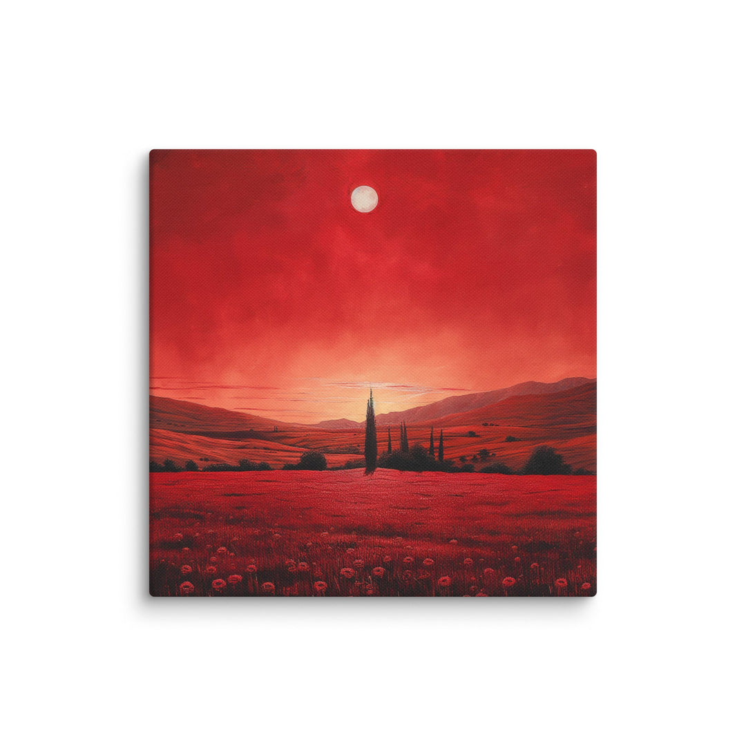 Crimson Veil Red Landscape Canvas Wall Art - Polendo Design red landscape canvas wall art