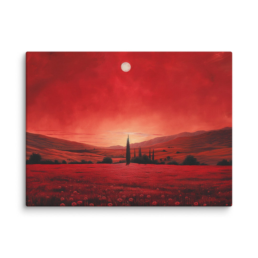 Crimson Veil Red Landscape Canvas Wall Art - Polendo Design red landscape canvas wall art