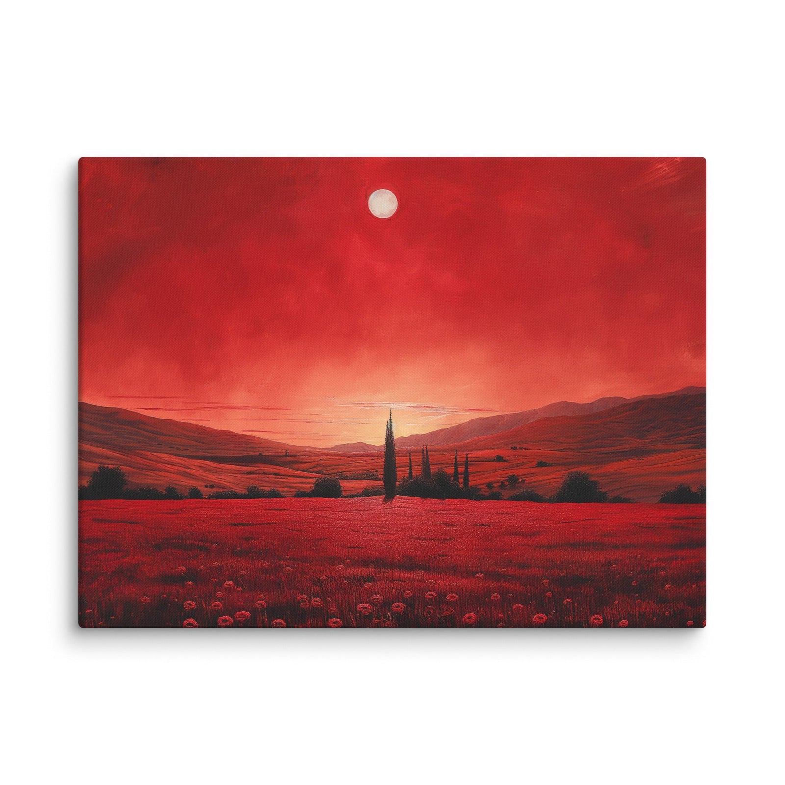 Crimson Veil Red Landscape Canvas Wall Art - Polendo Design red landscape canvas wall art
