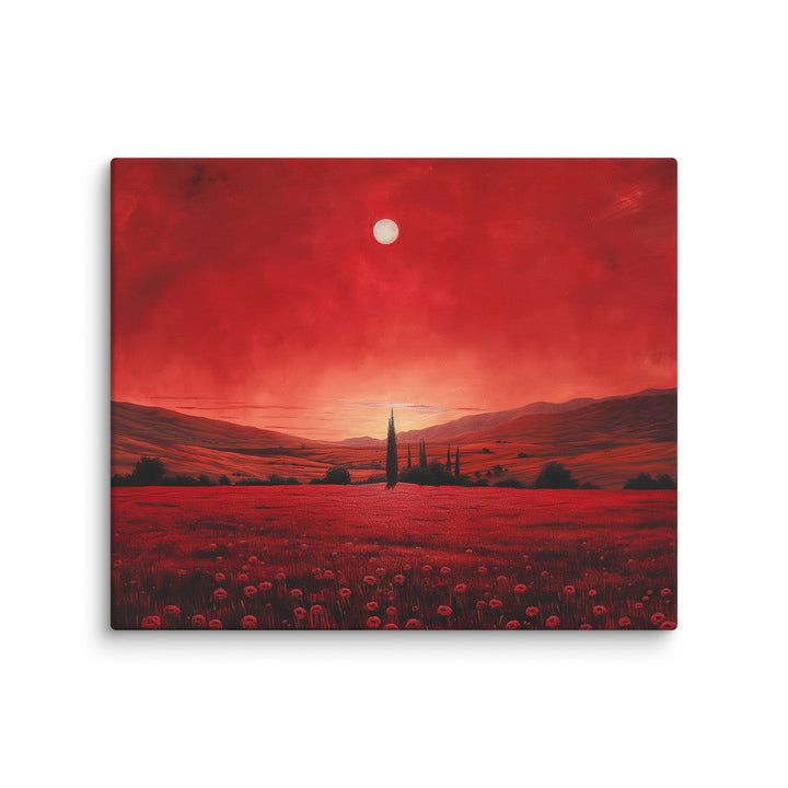 Crimson Veil Red Landscape Canvas Wall Art - Polendo Design red landscape canvas wall art