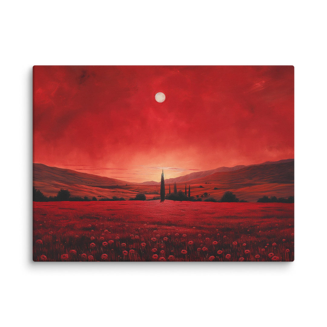 Crimson Veil Red Landscape Canvas Wall Art - Polendo Design red landscape canvas wall art