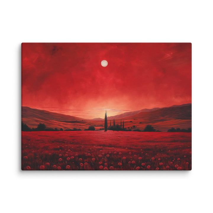 Crimson Veil Red Landscape Canvas Wall Art - Polendo Design red landscape canvas wall art
