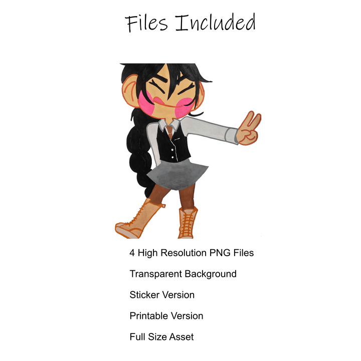 Dai Peace Girl Full Character Pack – PNG Illustration &amp; Sticker Assets - Polendo Design