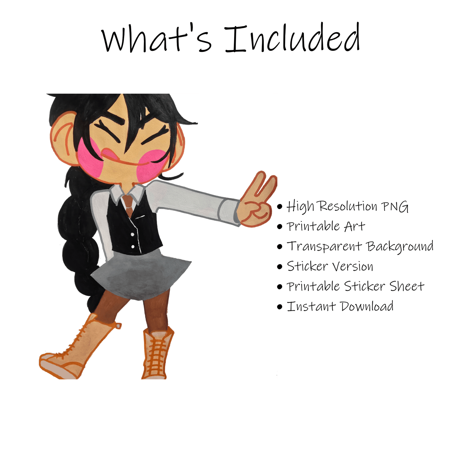 Dai Peace Girl Full Character Pack – PNG Illustration & Sticker Assets - Polendo Design