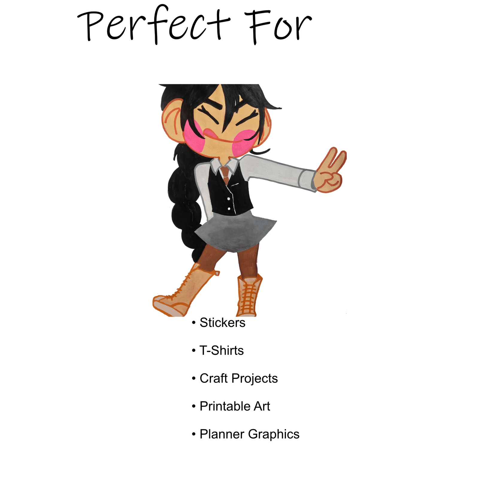 Dai Peace Girl Full Character Pack – PNG Illustration & Sticker Assets - Polendo Design
