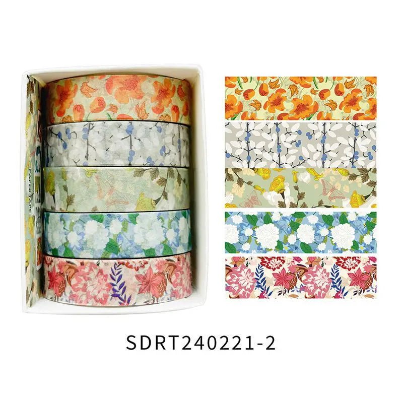 Floral Washi Tape Set (5 Rolls) – Aesthetic Scrapbook &amp; Journaling Tape - Polendo Design floral washi tape set