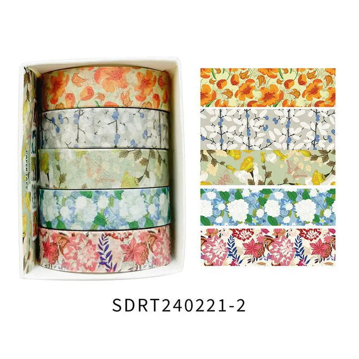 Floral Washi Tape Set (5 Rolls) – Aesthetic Scrapbook &amp; Journaling Tape - Polendo Design floral washi tape set