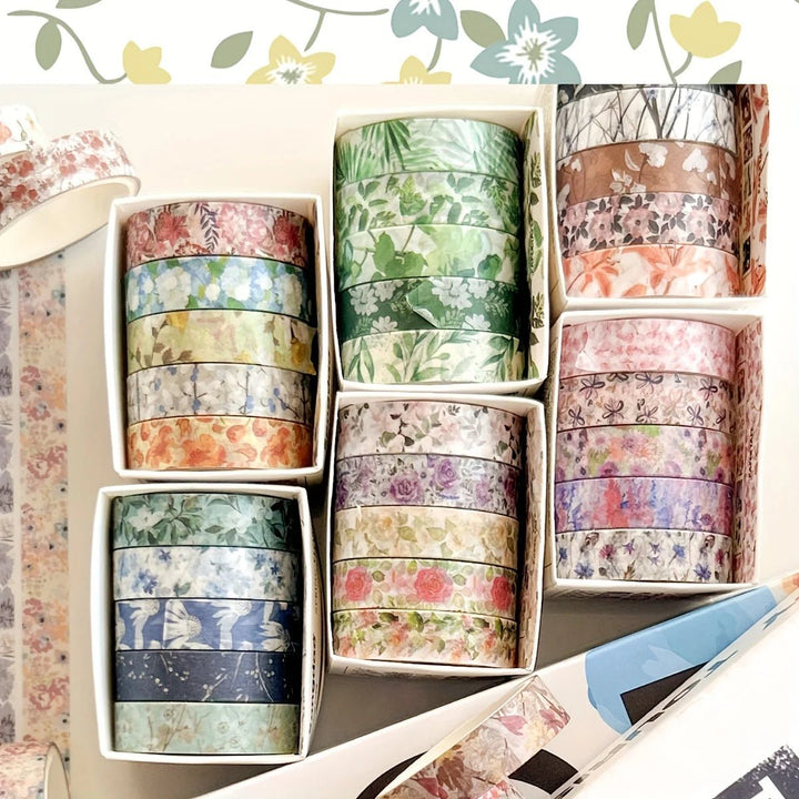 Floral Washi Tape Set (5 Rolls) – Aesthetic Scrapbook &amp; Journaling Tape - Polendo Design floral washi tape set