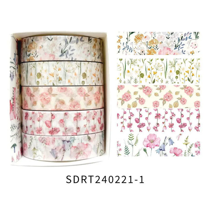 Floral Washi Tape Set (5 Rolls) – Aesthetic Scrapbook &amp; Journaling Tape - Polendo Design floral washi tape set