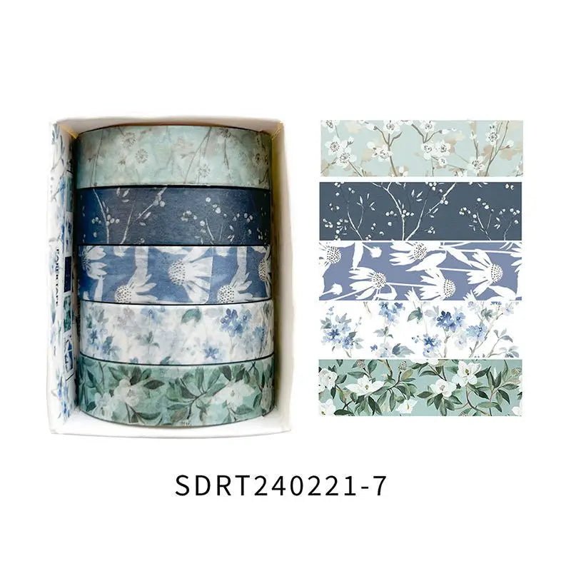 Floral Washi Tape Set (5 Rolls) – Aesthetic Scrapbook &amp; Journaling Tape - Polendo Design floral washi tape set