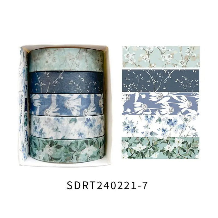 Floral Washi Tape Set (5 Rolls) – Aesthetic Scrapbook &amp; Journaling Tape - Polendo Design floral washi tape set