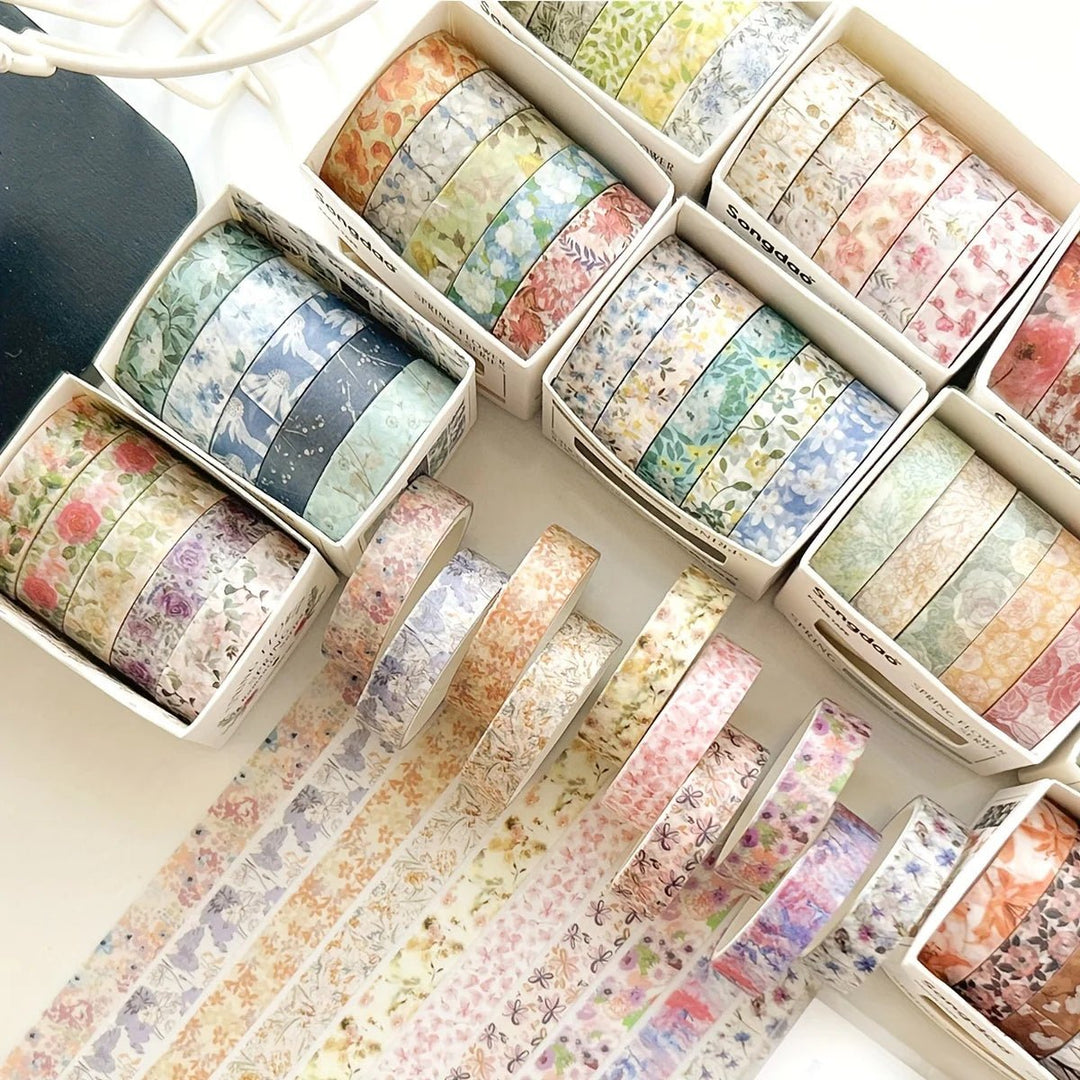 Floral Washi Tape Set (5 Rolls) – Aesthetic Scrapbook &amp; Journaling Tape - Polendo Design floral washi tape set