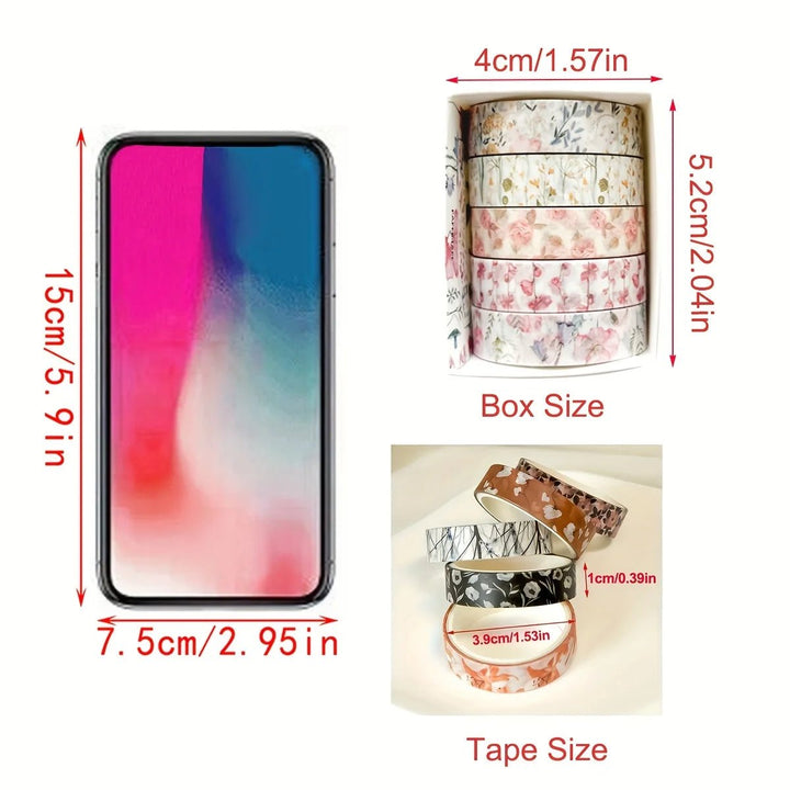 Floral Washi Tape Set (5 Rolls) – Aesthetic Scrapbook &amp; Journaling Tape - Polendo Design floral washi tape set