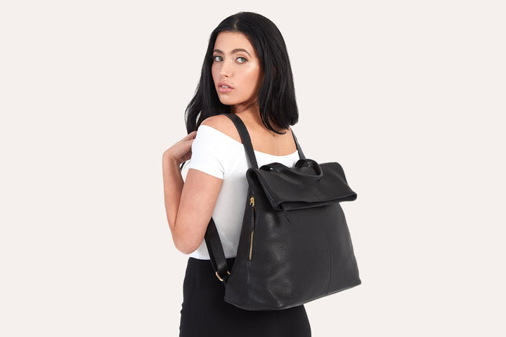 Fold N Go Pebble Leather Backpack - Polendo Design pebble leather backpack