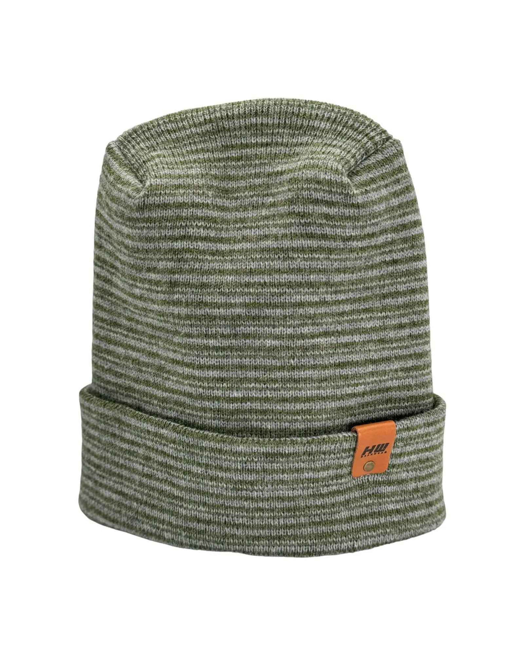 H - Stitch Contrast Cuffed Beanie – Gray/Green | Made in USA | Trending Designer Winter Hat 2025 - Polendo Design