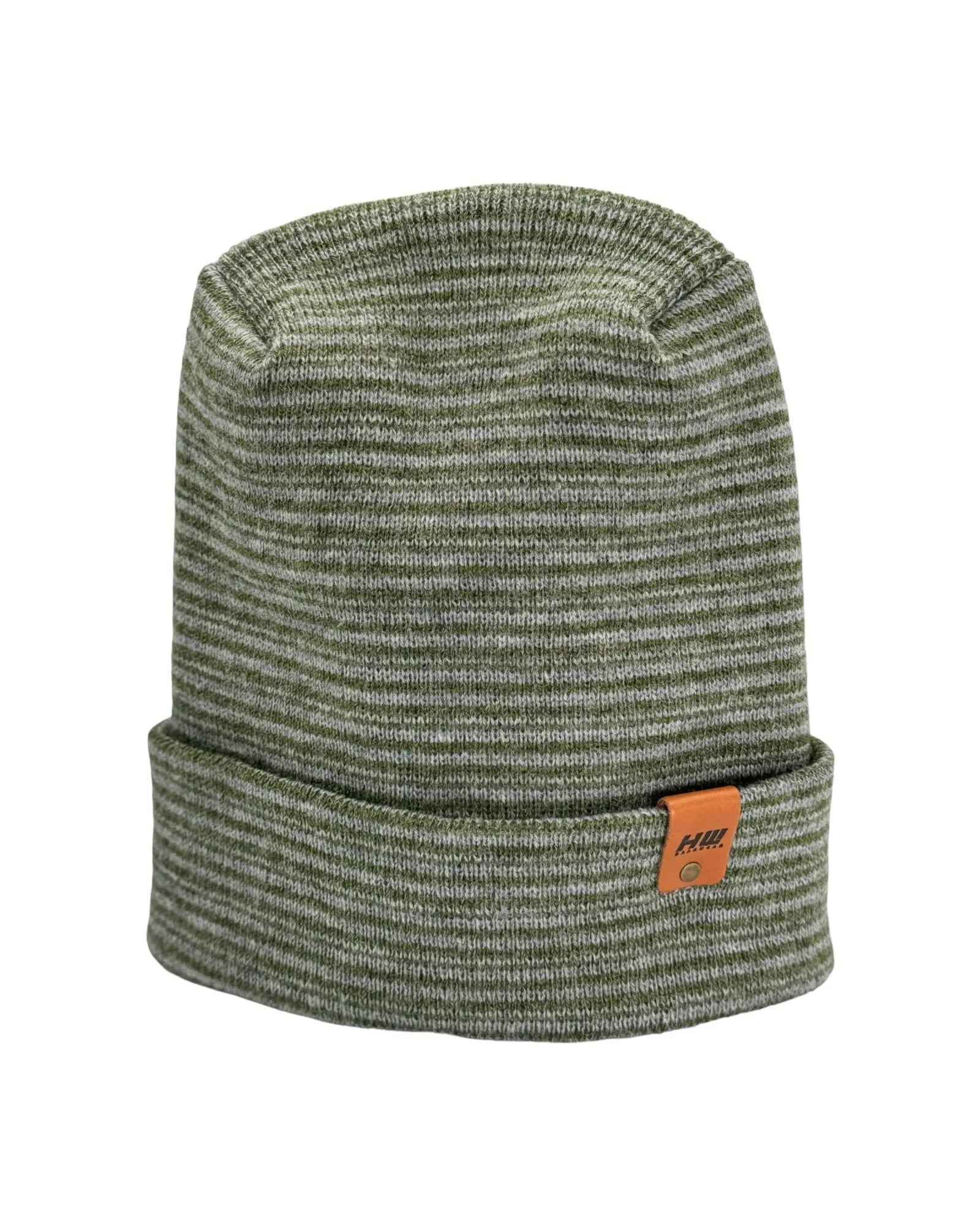 H - Stitch Contrast Cuffed Beanie – Gray/Green | Made in USA | Trending Designer Winter Hat 2025 - Polendo Design