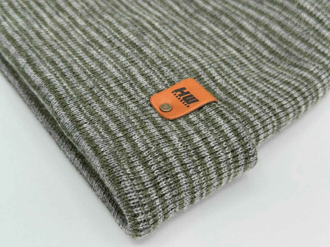 H - Stitch Contrast Cuffed Beanie – Gray/Green | Made in USA | Trending Designer Winter Hat 2025 - Polendo Design