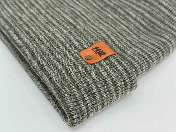 H - Stitch Contrast Cuffed Beanie – Gray/Green | Made in USA | Trending Designer Winter Hat 2025 - Polendo Design