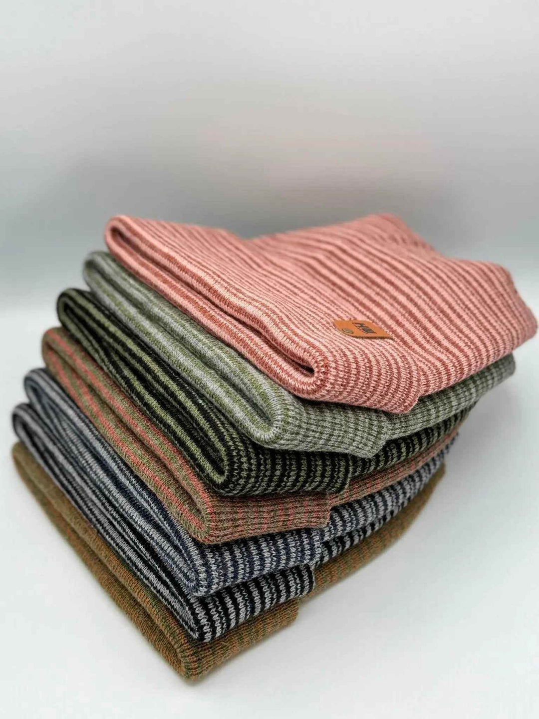 H - Stitch Contrast Cuffed Beanie – Gray/Green | Made in USA | Trending Designer Winter Hat 2025 - Polendo Design