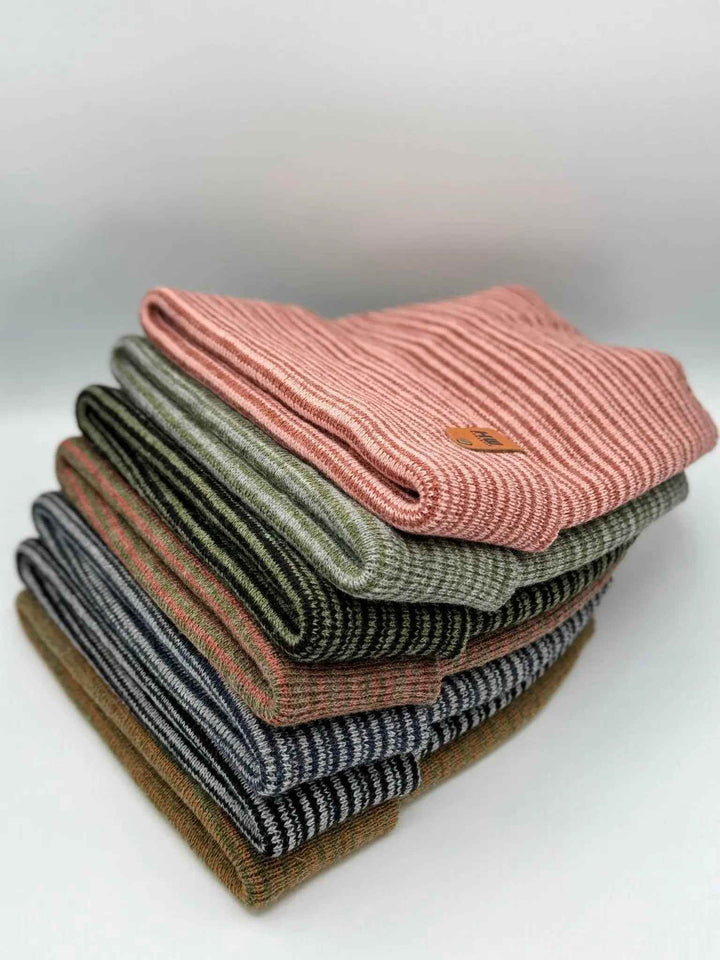 H - Stitch Contrast Cuffed Beanie – Gray/Green | Made in USA | Trending Designer Winter Hat 2025 - Polendo Design