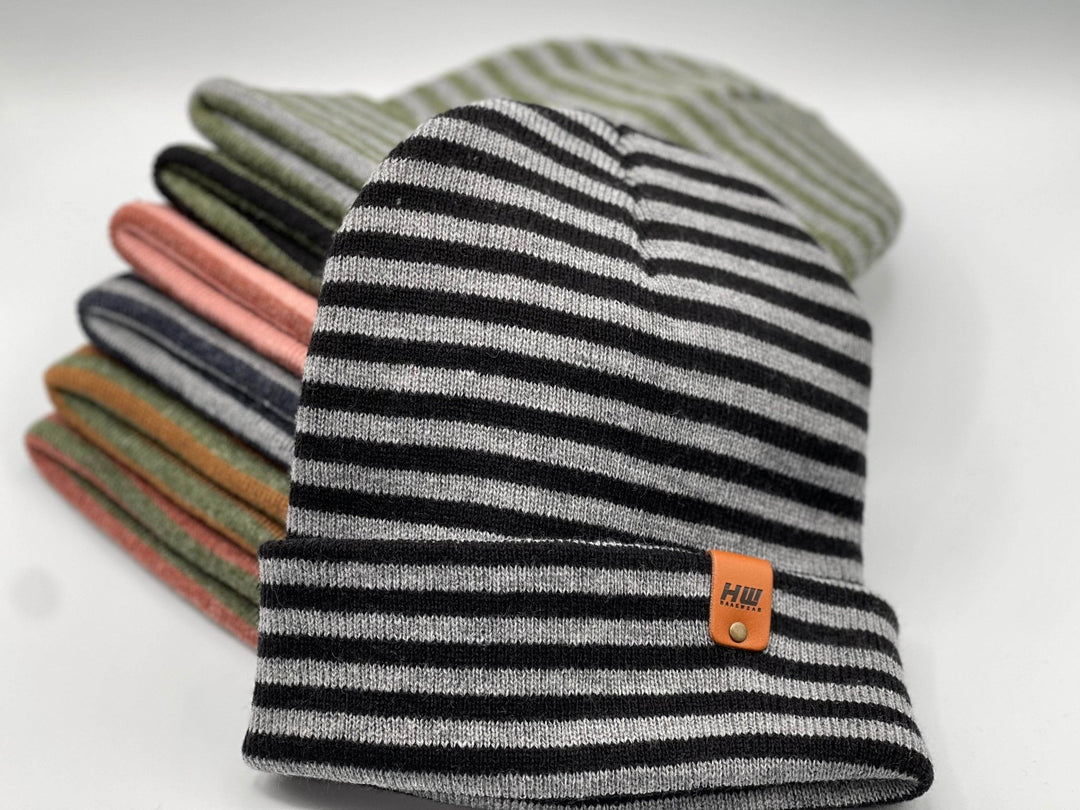 Cuffed Beanie Hat – Black &amp; Gray Made in USA - Polendo Design cuffed beanie hat