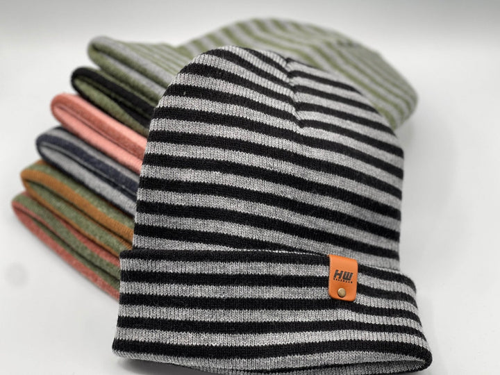 Cuffed Beanie Hat – Black &amp; Gray Made in USA - Polendo Design cuffed beanie hat
