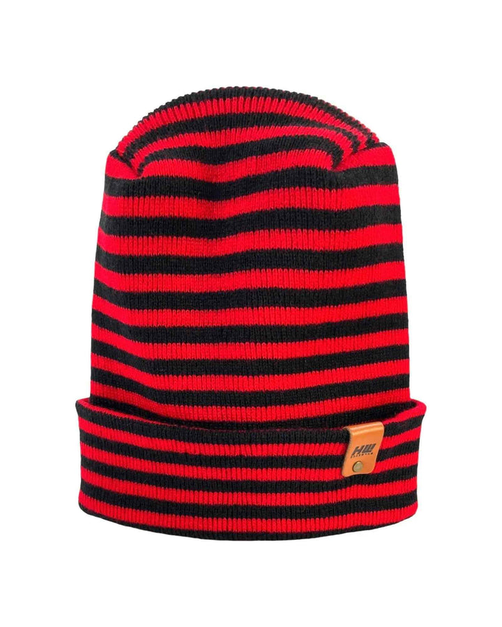 HAAKWEAR H Stitch RORO Cuffed Beanie (Patented) Black / Red, Made in USA - Polendo Design cuffed beanie