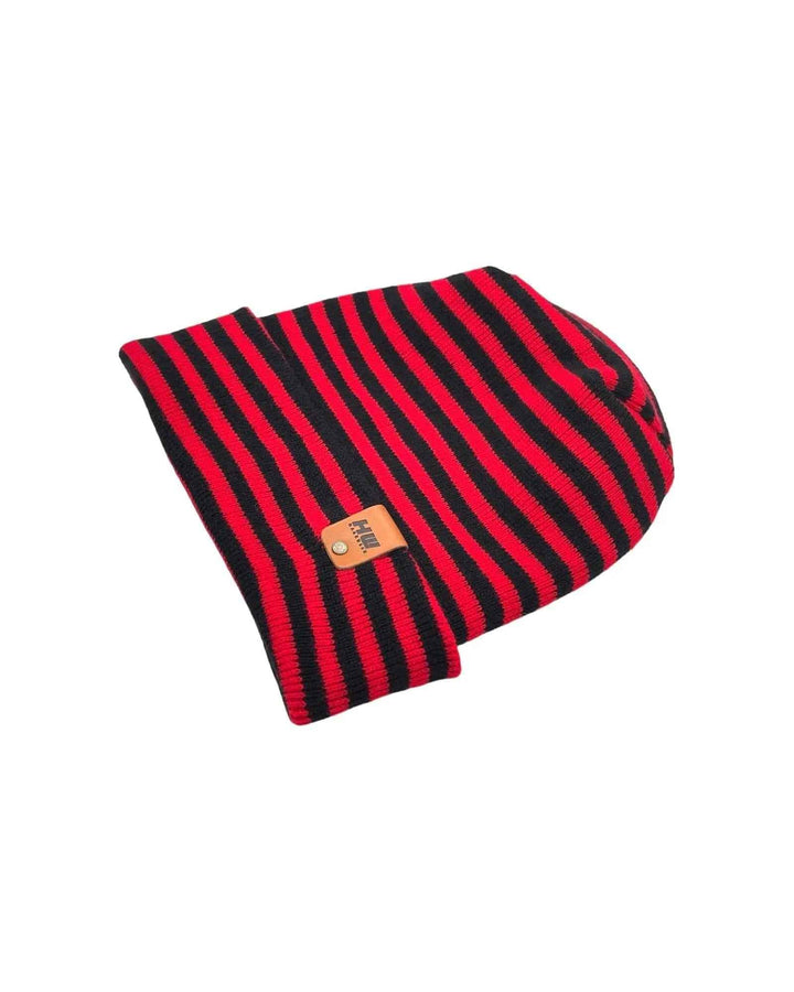 HAAKWEAR H Stitch RORO Cuffed Beanie (Patented) Black / Red, Made in USA - Polendo Design cuffed beanie