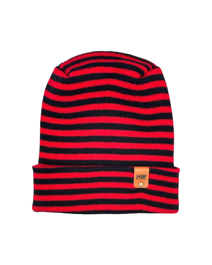 HAAKWEAR H Stitch RORO Cuffed Beanie (Patented) Black / Red, Made in USA - Polendo Design cuffed beanie