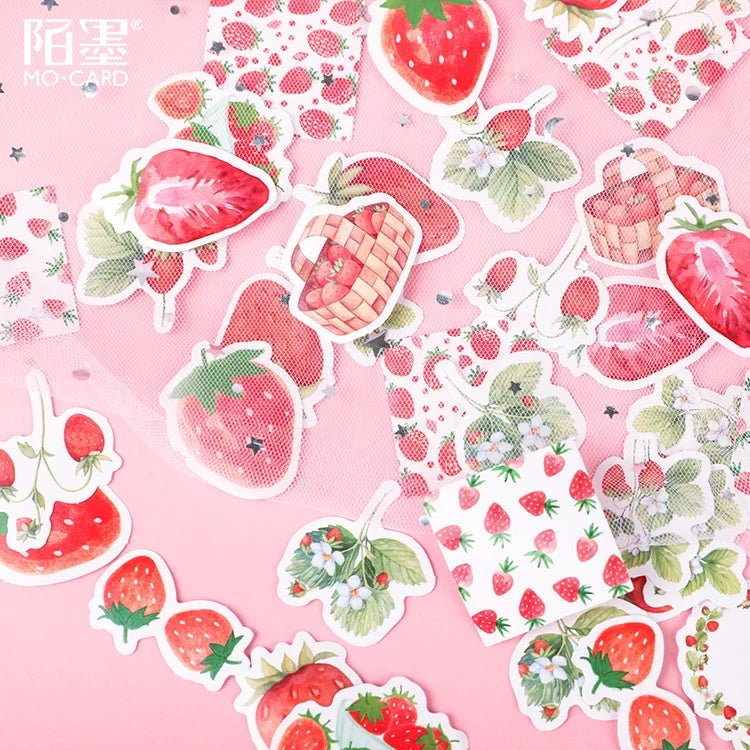 Kawaii Strawberry Sticker Set – Cute Scrapbook &amp; Journal Stickers - Polendo Design kawaii strawberry sticker set