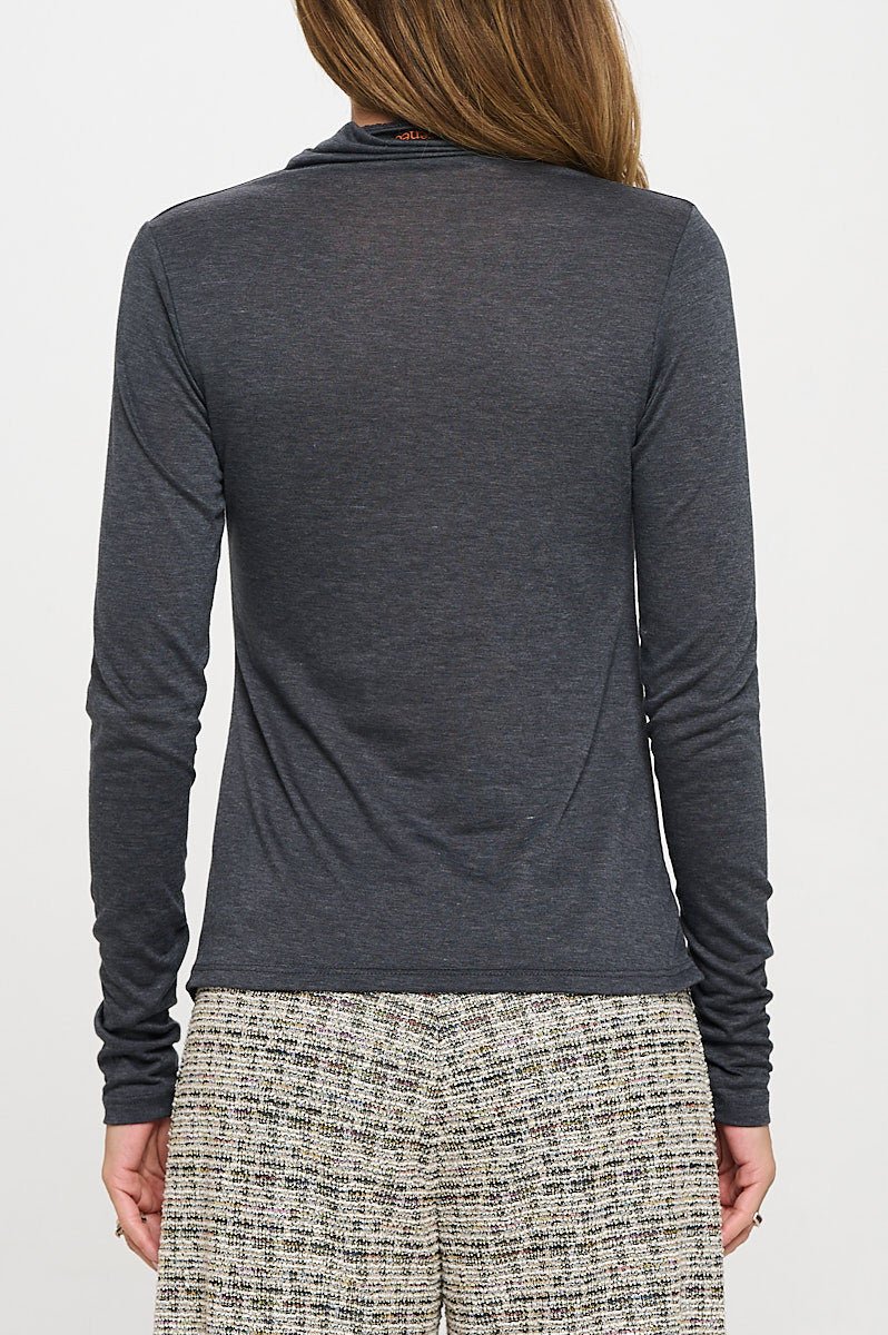 Knit Long Sleeve Mock neck Top with Scrunched Detail - Polendo Design