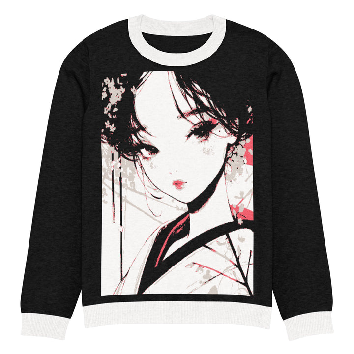 " Geisha art Pop" Knitted crew neck sweater - Polendo Design geisha art knitted crew neck sweater