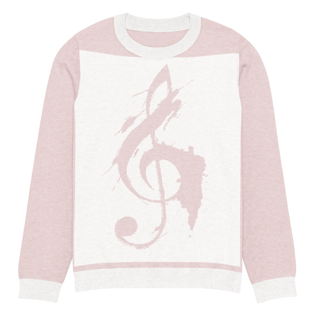 "Pink Note" Knitted crew neck sweater - Polendo Design pink knitted crew neck sweater