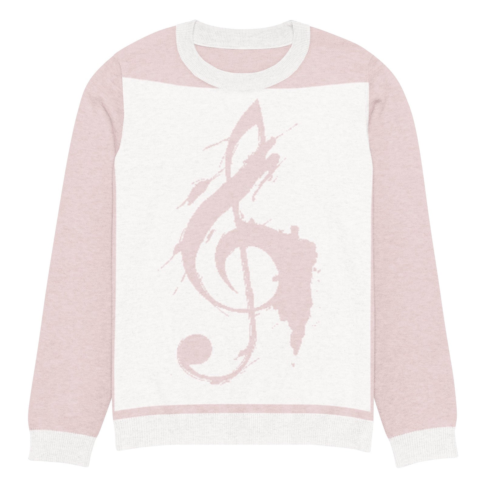 "Pink Note" Knitted crew neck sweater - Polendo Design pink knitted crew neck sweater