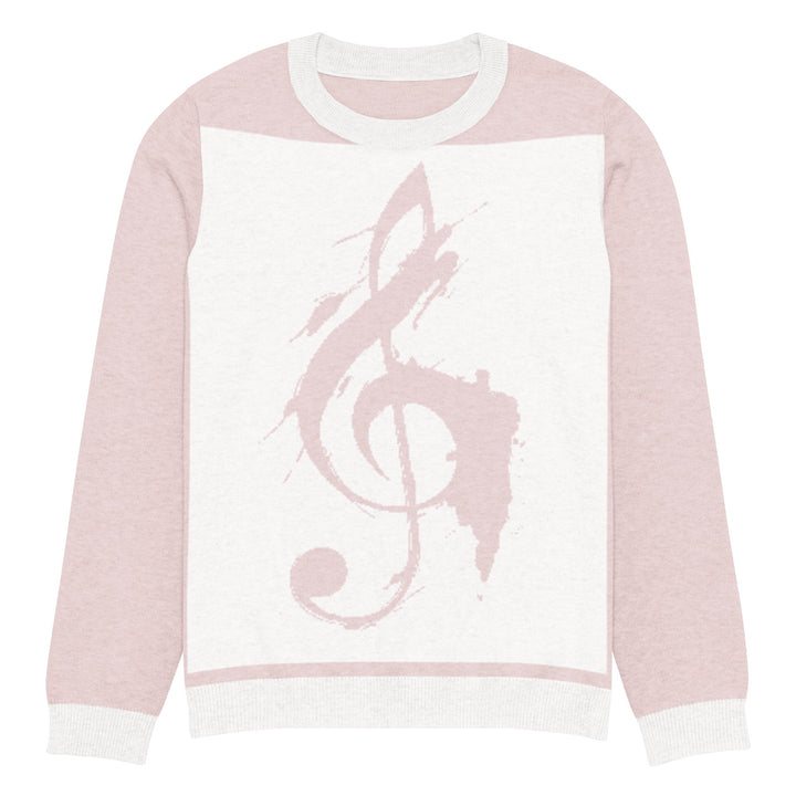 "Pink Note" Knitted crew neck sweater - Polendo Design pink knitted crew neck sweater