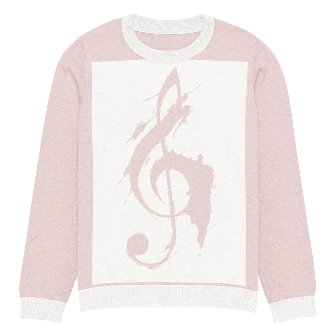 "Pink Note" Knitted crew neck sweater - Polendo Design pink knitted crew neck sweater