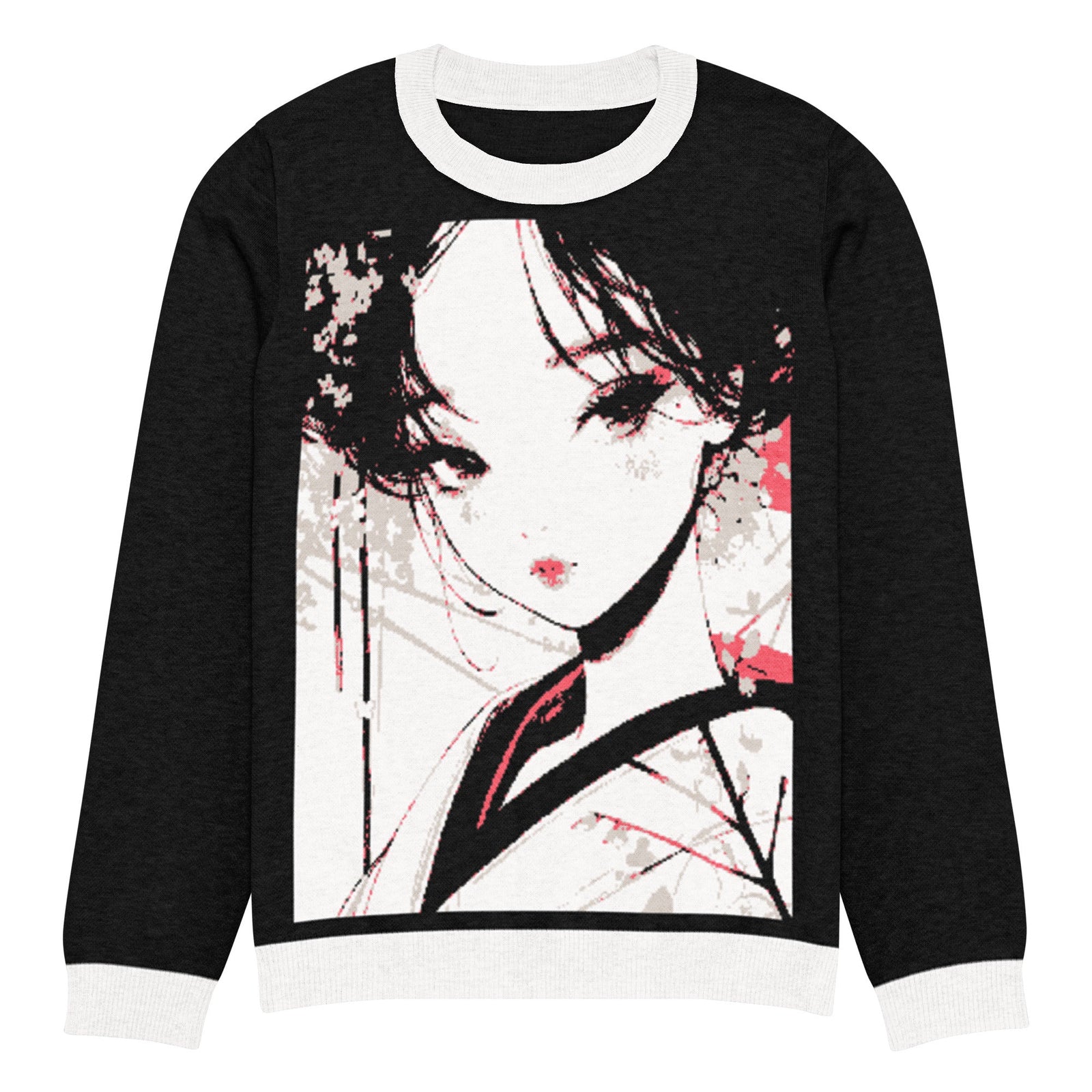 " Geisha art Pop" Knitted crew neck sweater - Polendo Design geisha art knitted crew neck sweater