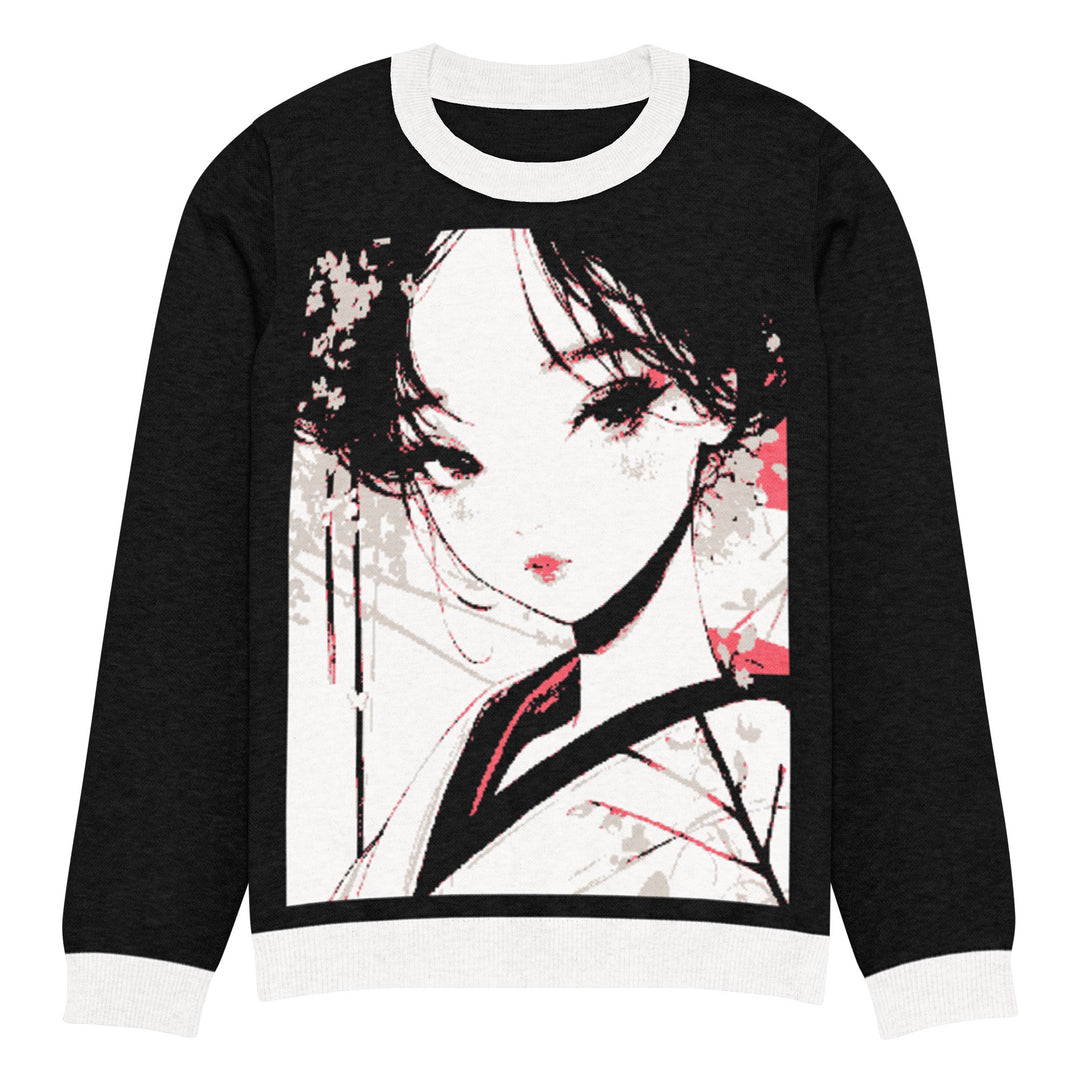 " Geisha art Pop" Knitted crew neck sweater - Polendo Design geisha art knitted crew neck sweater