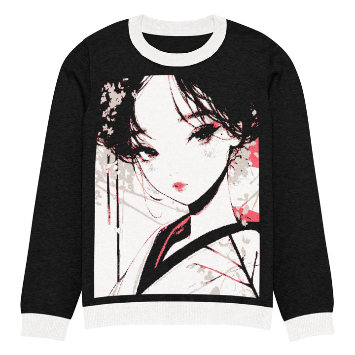 " Geisha art Pop" Knitted crew neck sweater - Polendo Design geisha art knitted crew neck sweater