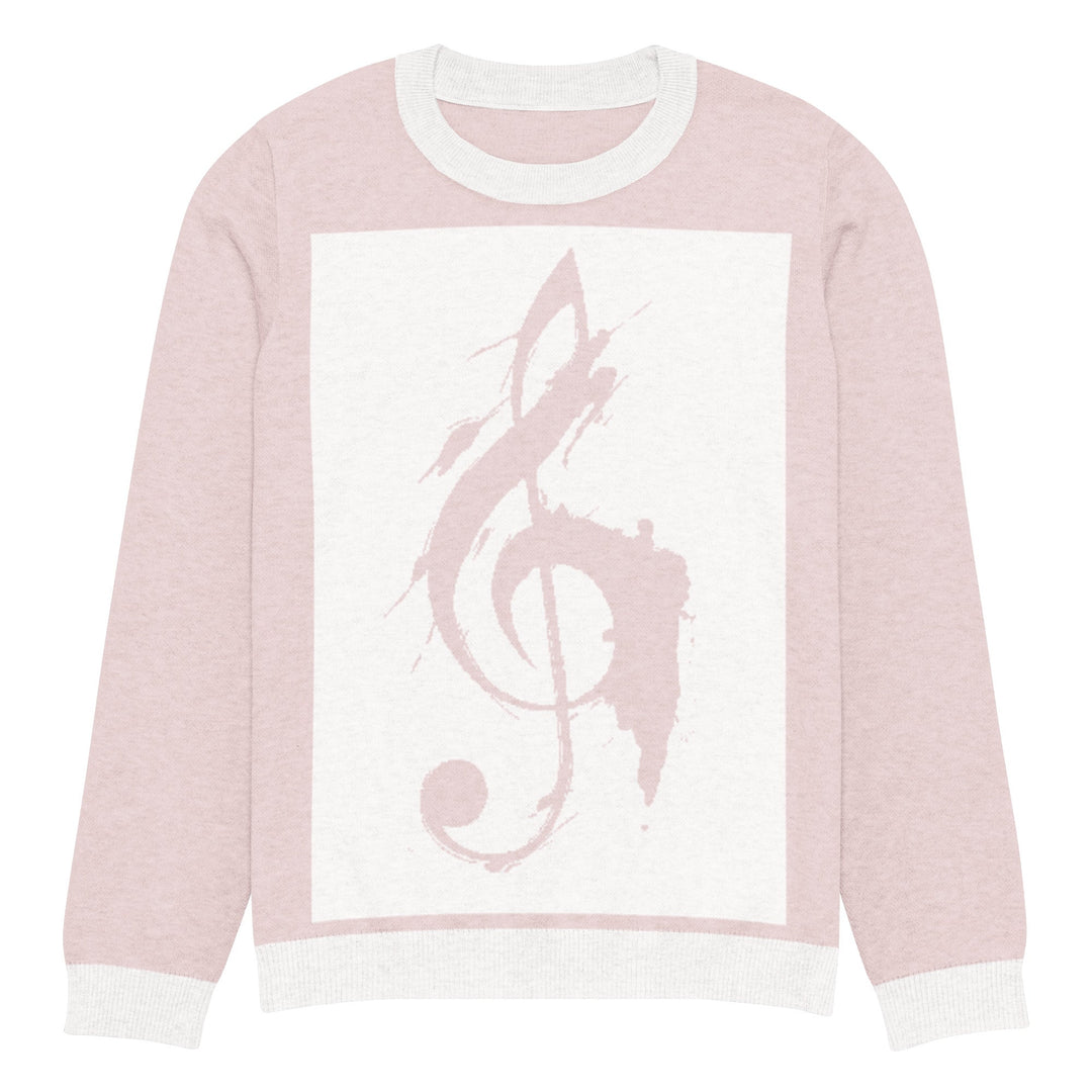 "Pink Note" Knitted crew neck sweater - Polendo Design pink knitted crew neck sweater