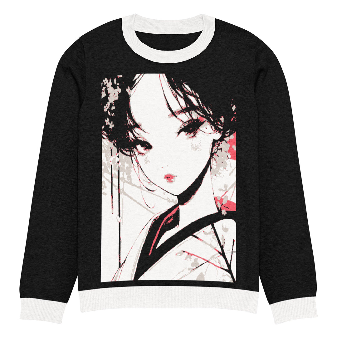 " Geisha art Pop" Knitted crew neck sweater - Polendo Design geisha art knitted crew neck sweater