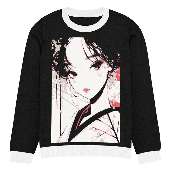 " Geisha art Pop" Knitted crew neck sweater - Polendo Design geisha art knitted crew neck sweater