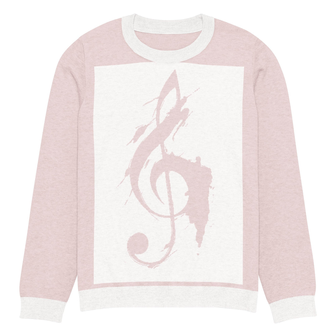 "Pink Note" Knitted crew neck sweater - Polendo Design pink knitted crew neck sweater