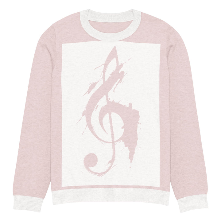 "Pink Note" Knitted crew neck sweater - Polendo Design pink knitted crew neck sweater