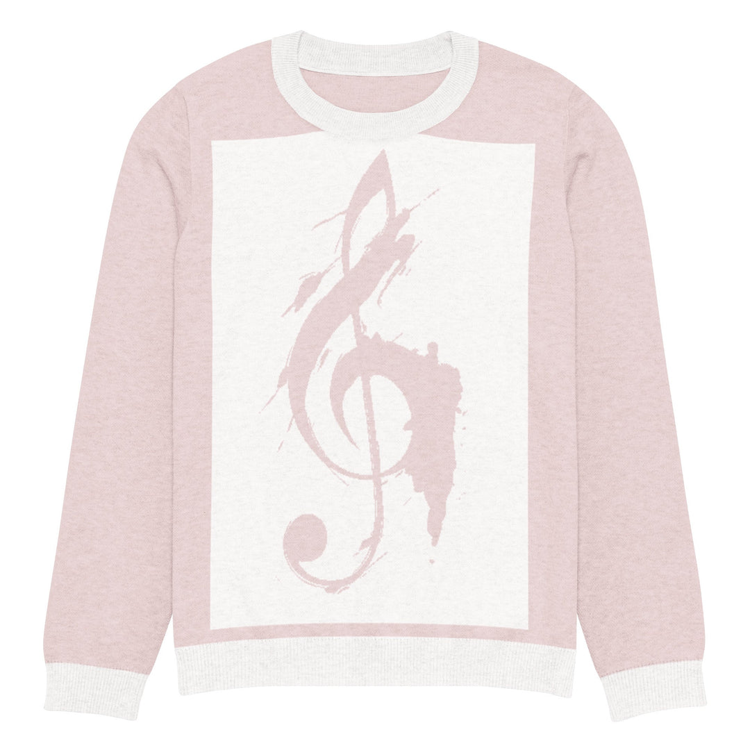 "Pink Note" Knitted crew neck sweater - Polendo Design pink knitted crew neck sweater