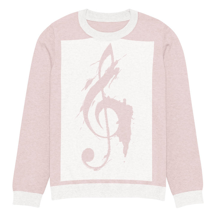 "Pink Note" Knitted crew neck sweater - Polendo Design pink knitted crew neck sweater