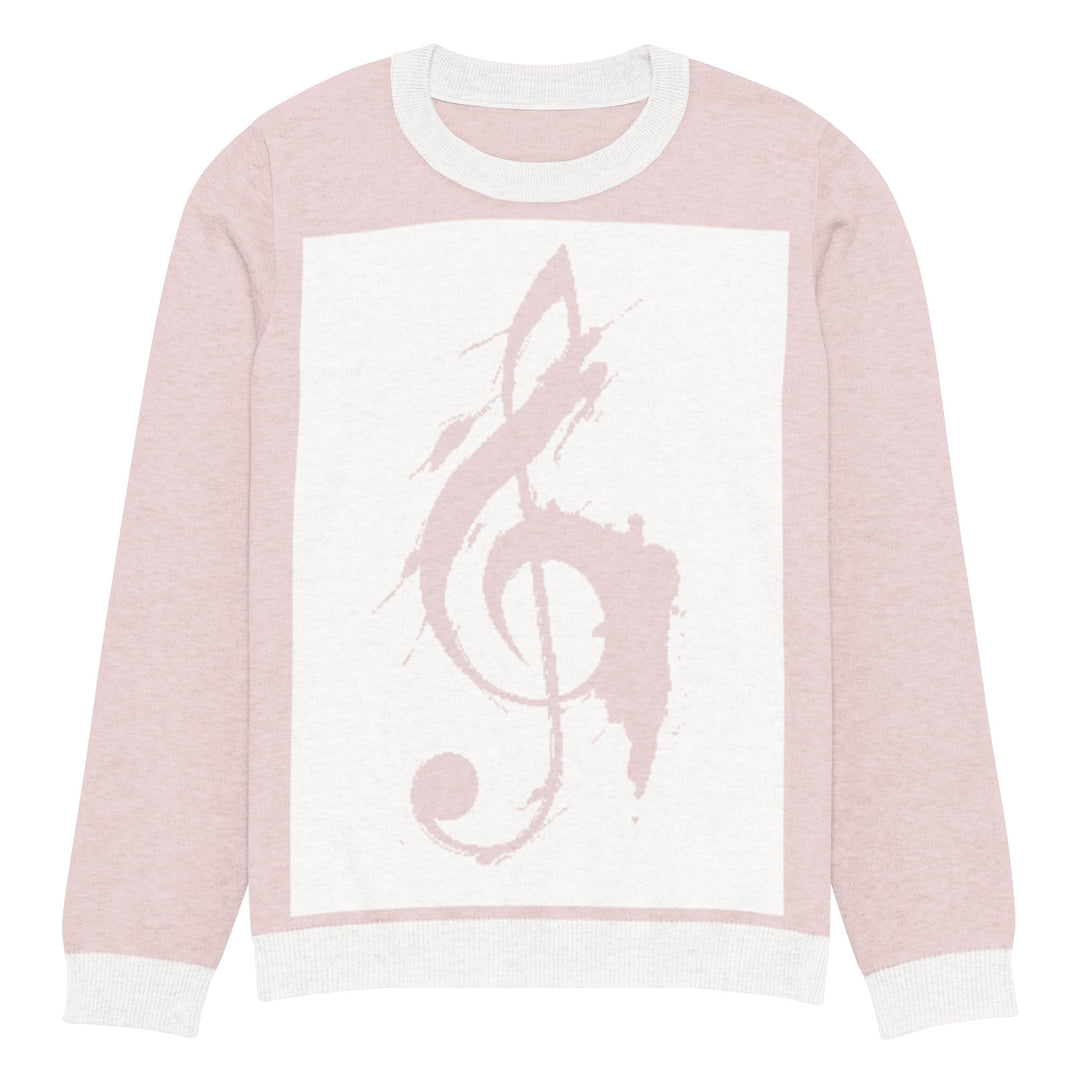 "Pink Note" Knitted crew neck sweater - Polendo Design pink knitted crew neck sweater