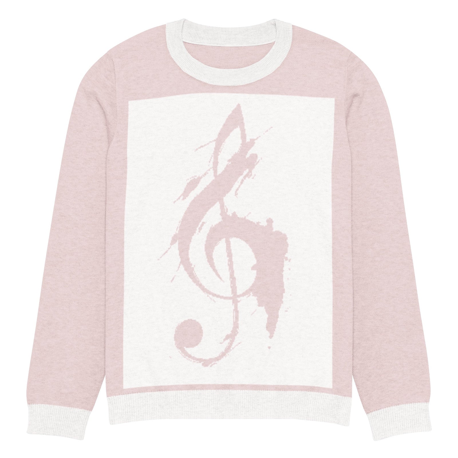 "Pink Note" Knitted crew neck sweater - Polendo Design pink knitted crew neck sweater
